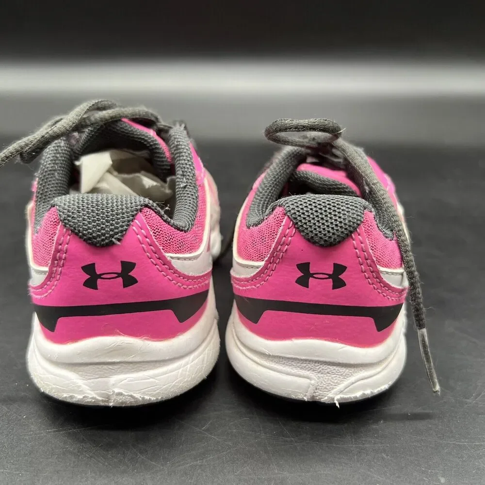 Under Armour Infant Toddler Pink White and Black Tennis Shoes Size 6K Lace Up